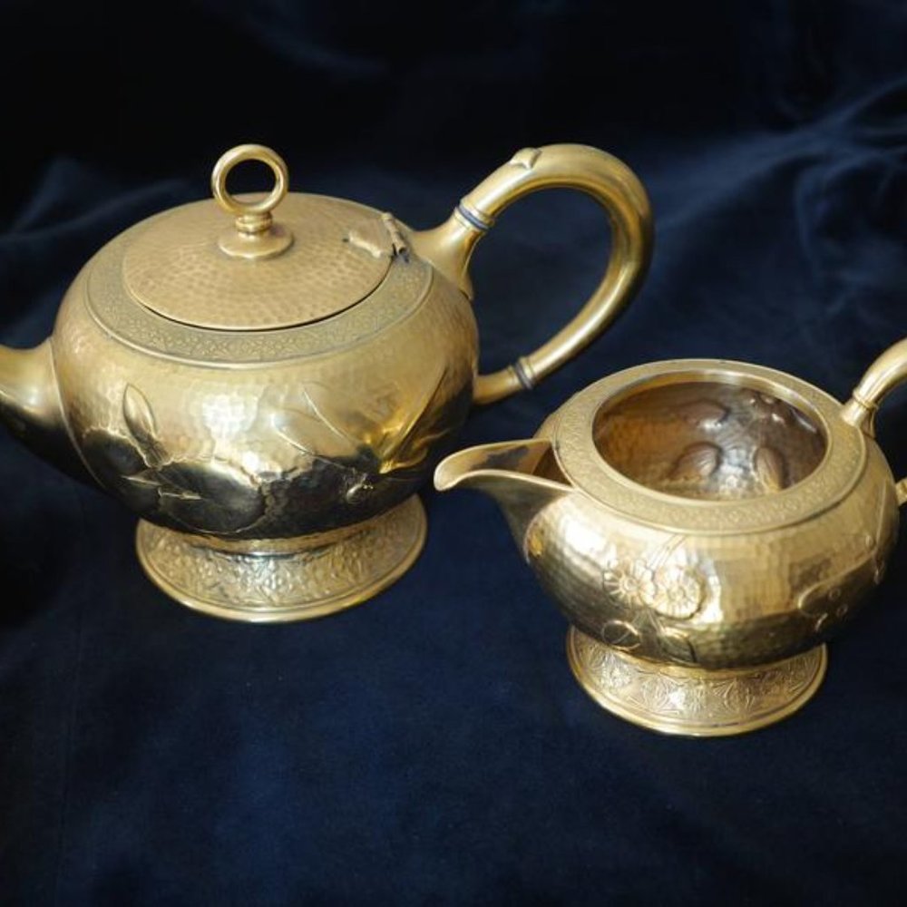 GOLD PLATED TEA POT AND CREAMER